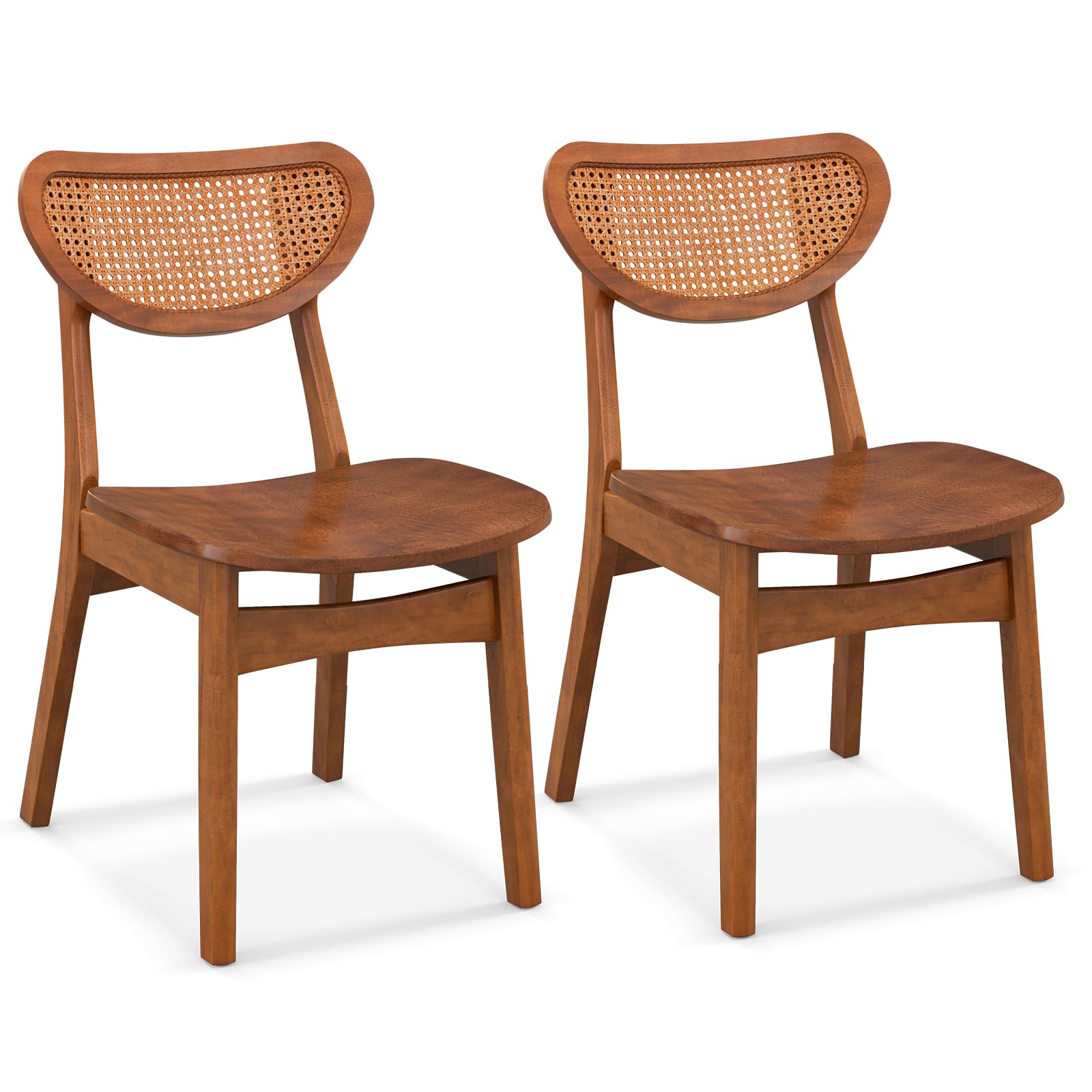 Giantex Wood Dining Chairs Set of 2, Armless Kitchen Chairs w/Breathable Mesh Cane Backrest, Rubber Wood Legs, Farmhouse Side Chairs, Max Load 265 lbs