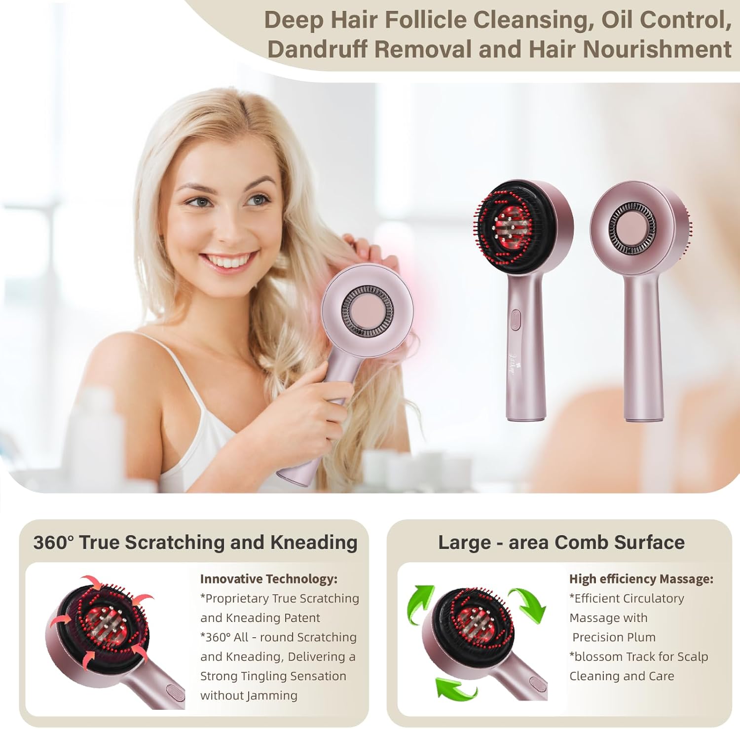 3 in 1 Scalp Massager Hair Growth Hair Oil Applicator,Electric Scalp Brush for Home,IPX7 Waterproof Electric Head Massager,Pink