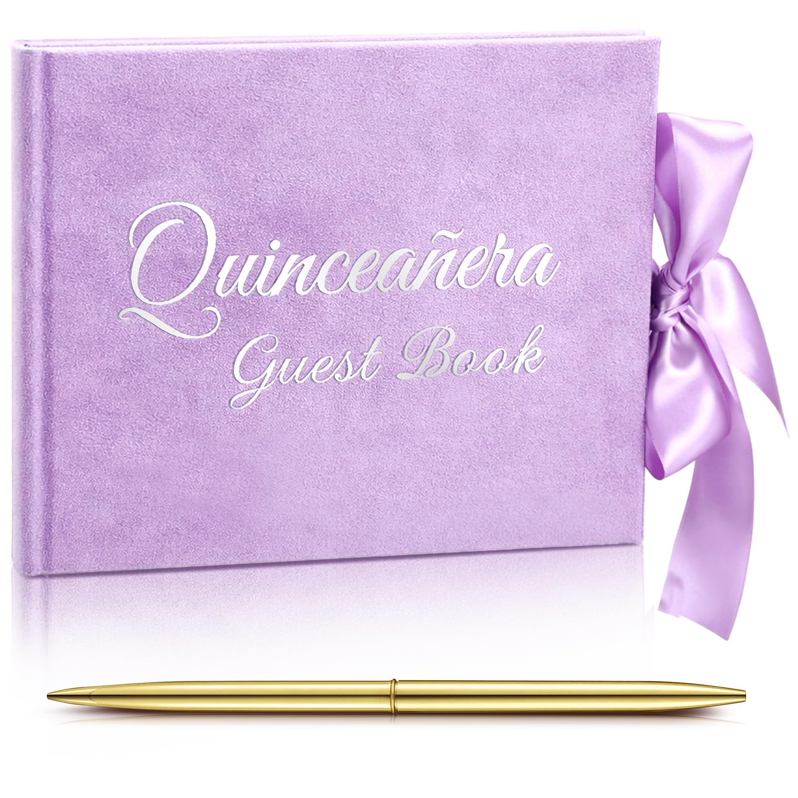 Panelee Velvet Quinceañera Guest Book with Pen Purple Sign in with Bow 15 Year Anos Quince Book 144 Page Signature Guest Sign in Keepsake Album for Birthday Party Keepsake Gift