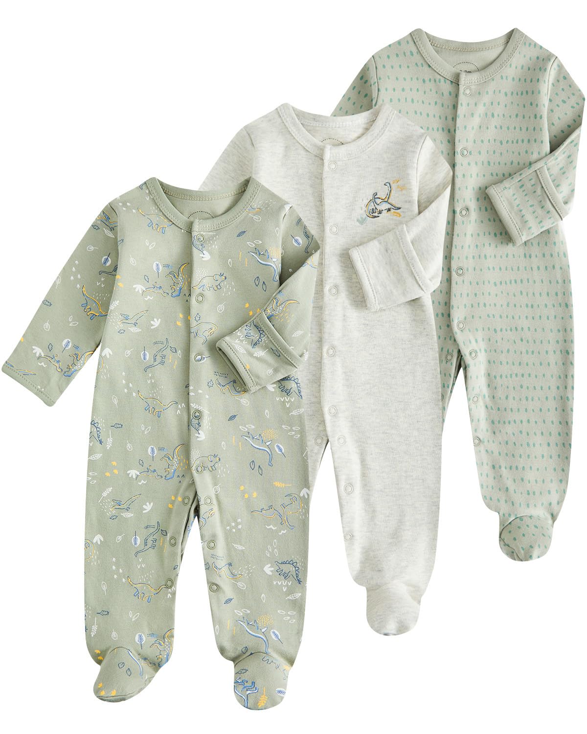 JiAmy Baby Strampler 3er-Pack Neugeborene Baumwolle Langarm Overall mit Füßen Jumpsuit Bekleidung für Baby Junge Mädchen 0-12 Monate