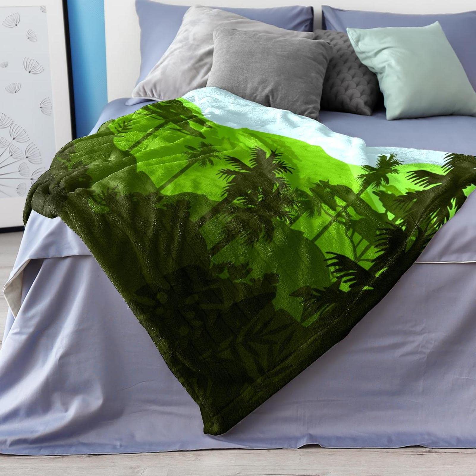 Coperta in pile per divano, divano o letto, accoglienti e morbide coperte tropicali foresta paesaggio palma montagna