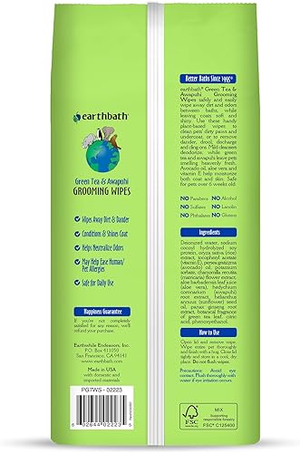 Miniatura 2 de earthbath, Toallitas limpiadoras con té verde y Awapuhi - Toallitas para perros para patas y cola, las mejores toallitas para mascotas para perros