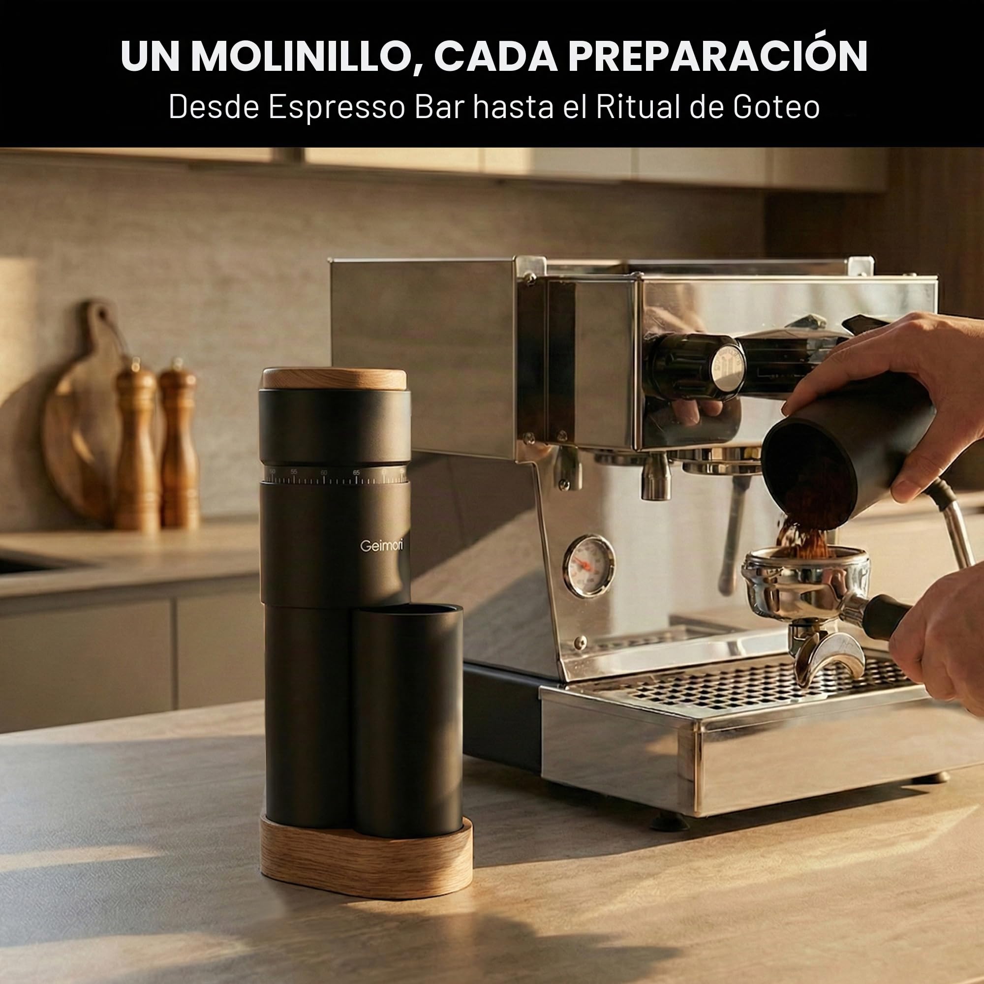 Molinillo de café wirsh Geimori T38 Plus, molinillo eléctrico portátil con rebaba cónica, ajustes de molienda continua de fino a grueso para espresso, goteo, prensa francesa, uso doméstico y de viaje