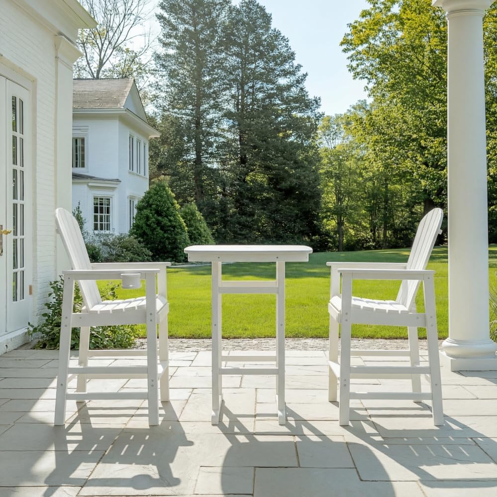 Bar-Height Patio Set with High Top Table and 2 Bar Stools for Outdoor Dining, Poolside, or Porch Use