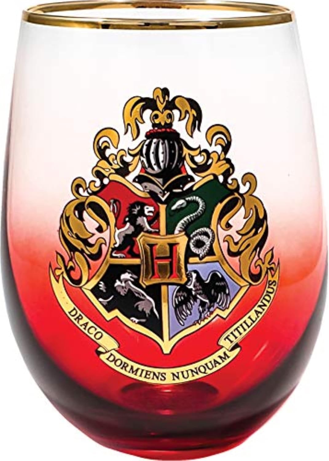 Spoontiques Harry Potter Stemless Wine Glass, 20oz - Lidless Drink Tumbler for Cold Beverages - Hogwarts Crest
