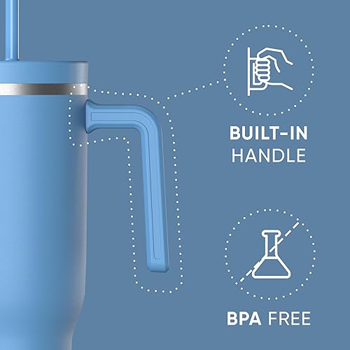 Miniatura 2 de Hydrapeak Voyager - Vaso de acero inoxidable de 40 onzas con asa, botella de agua aislada con popote y tapa, taza de viaje reutilizable apta para