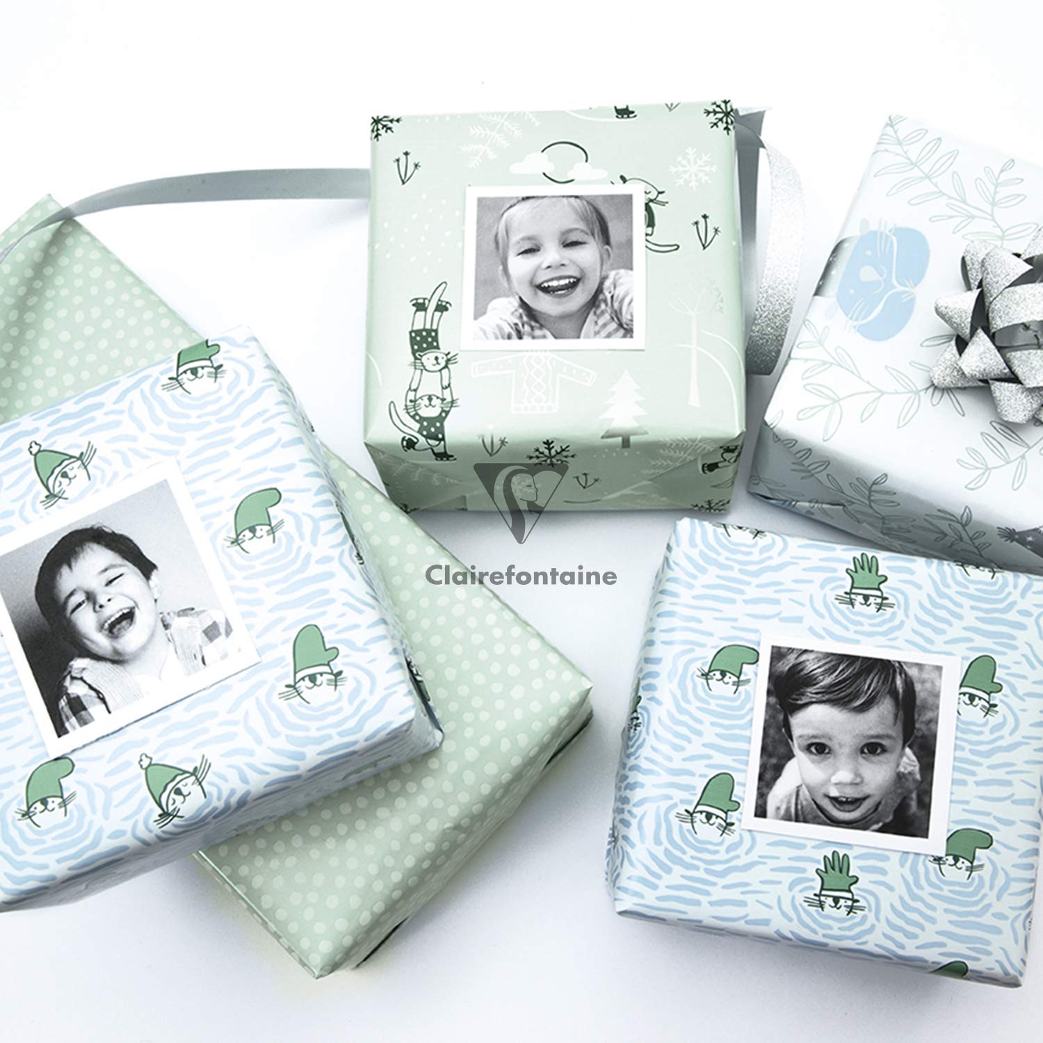 Clairefontaine 201989AMZC - Karton mit 20 Rollen Geschenkpapier Excellia 80g 5mx0m35, sortierte Motiven Zärtlichkeit, 20 Rollen