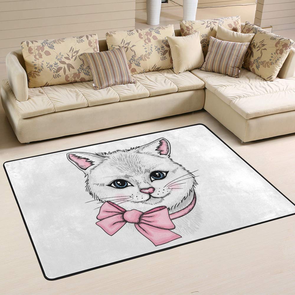 Tapis de grande taille chaton mignon Cheshongg en microfibre corail pour salon et chambre