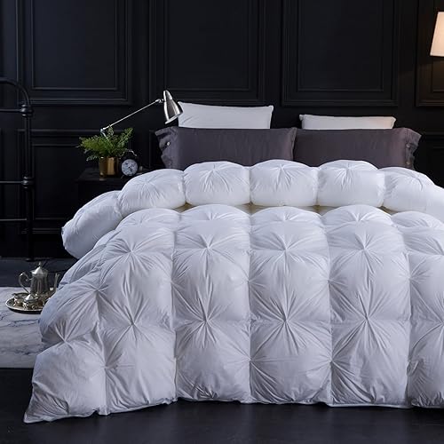Three Geese Pinch Pleat Waterfowl Feathers and Down Comforter Twin Size Duvet Insert,750+ Fill Power,1200TC 100% Cotton, Premium All Seasons White Warm Hotel Comforter with 8 Tabs.
