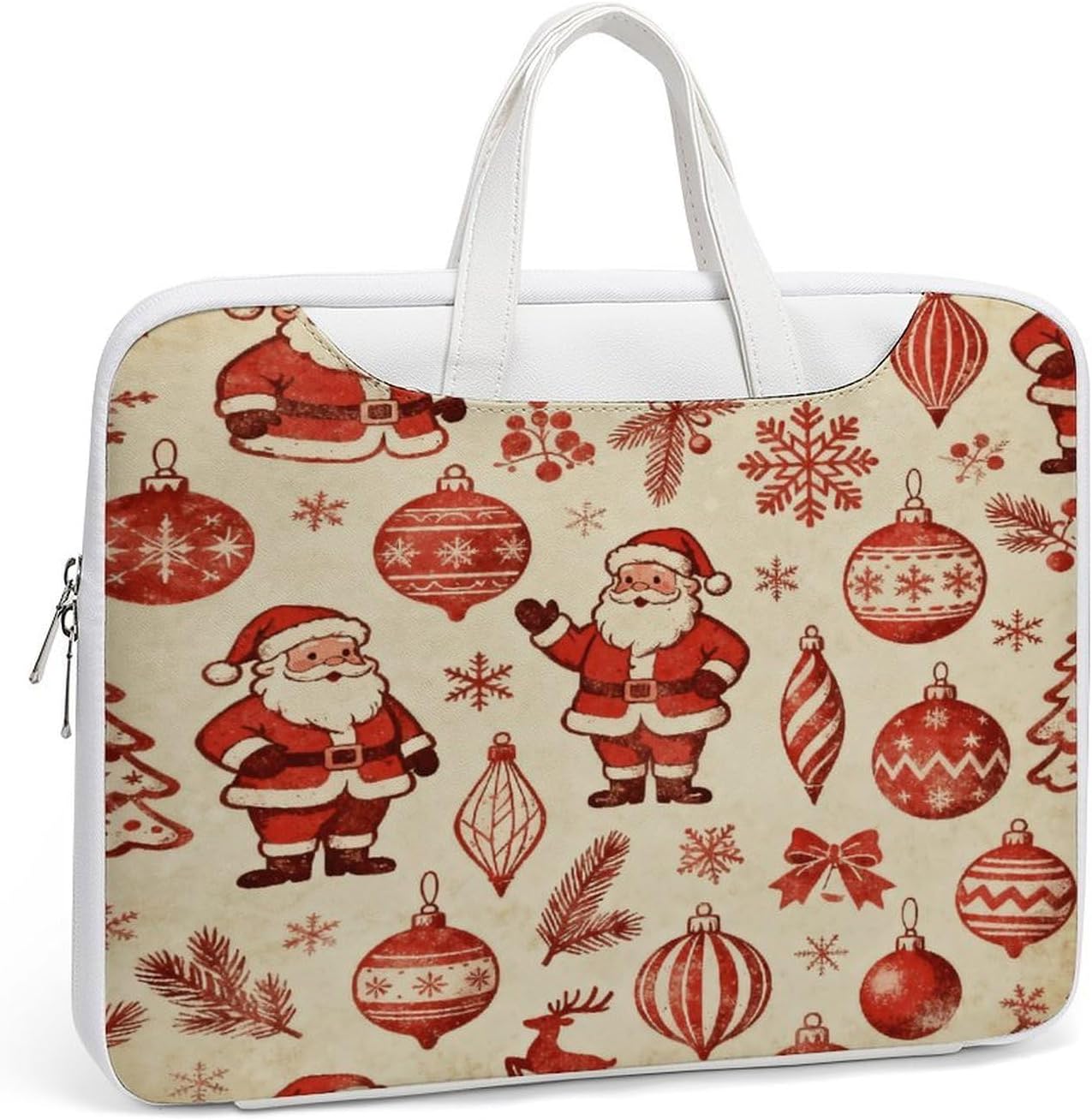 Red Christmas Pattern 37x28cm White-style Laptop Bag Leather Tablet Computer Briefcase Large Capacity Work Business Tote Bags for Office