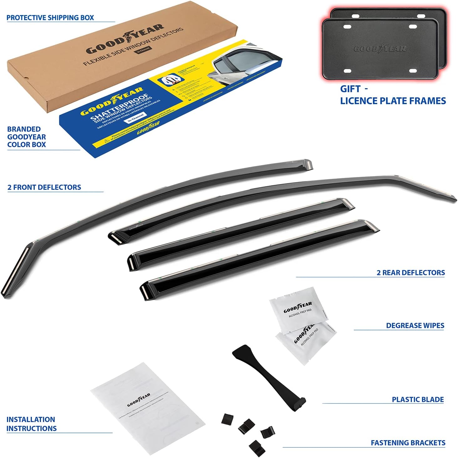 Goodyear Shatterproof in-Channel Window Deflectors for GMC Terrain 2018-2024, Rain Guards, Window Visors for Cars, Vent Deflector, Car Accessories, 4 pcs - GY007700