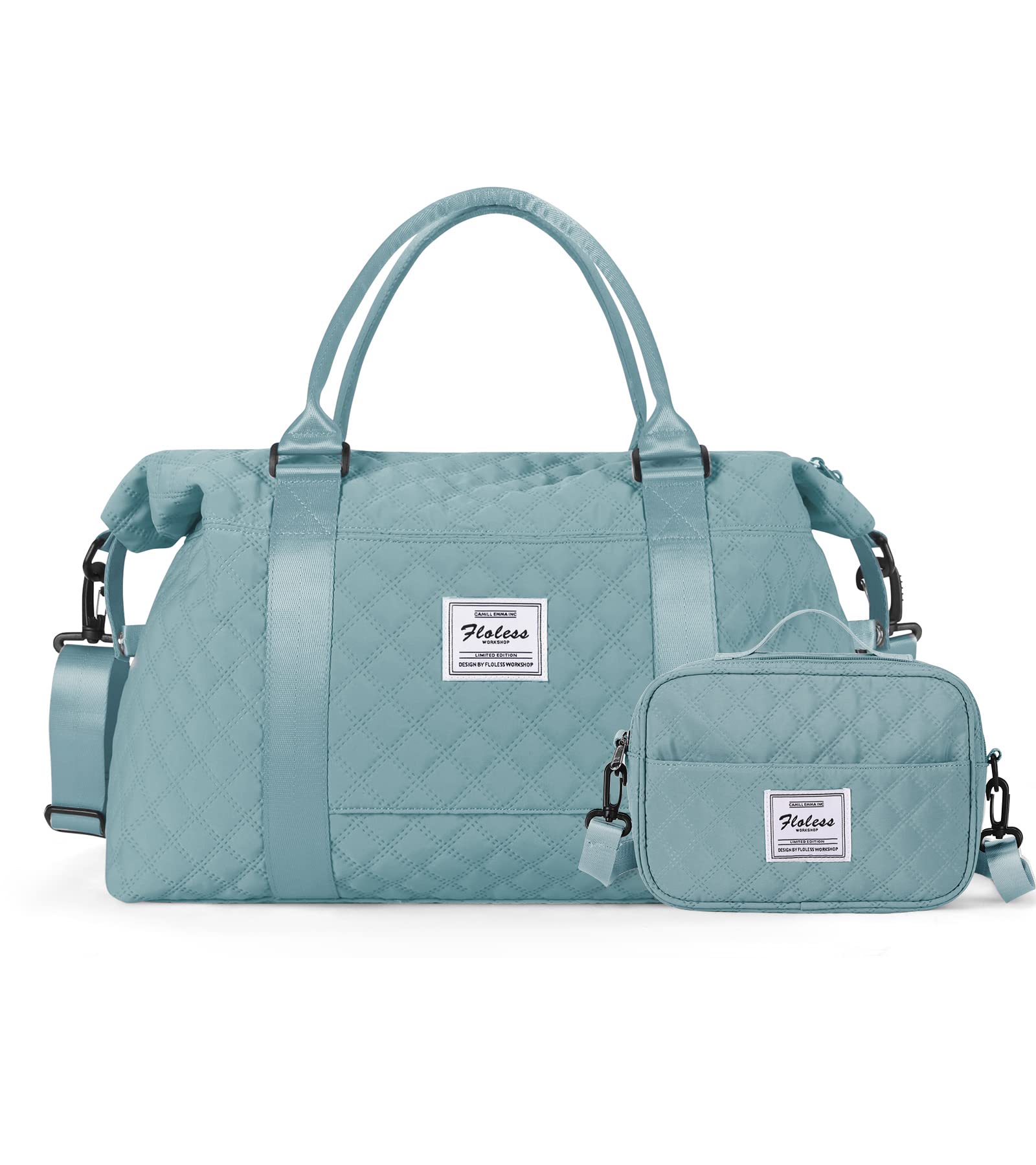 Weekender Bags for Women, Travel Duffel Overnight Carry on Bag with Toiletry Bag&Wet Pocket,Pale Blue