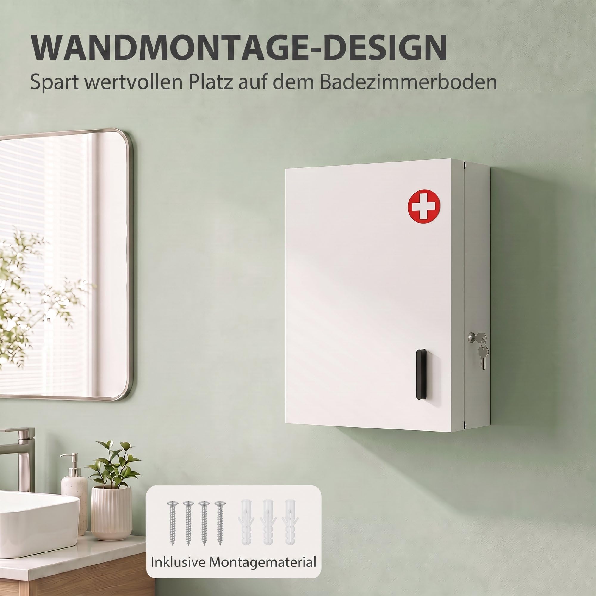 HOMCOM Armoire à pharmacie avec 6 étagères en acier verrouillable 40 x 18 x 60 cm Blanc
