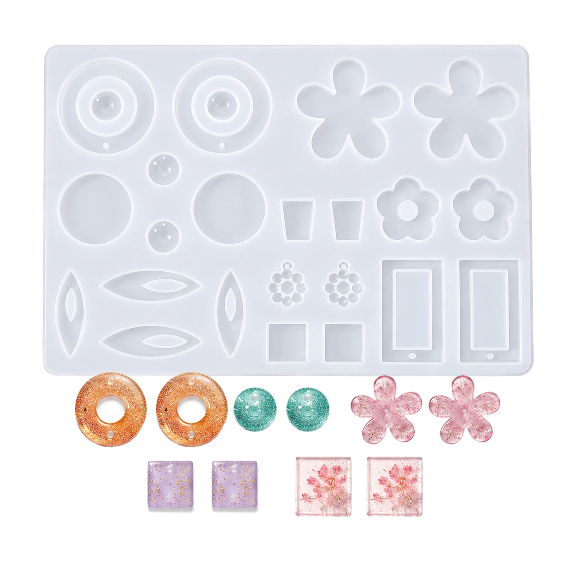 Silicone Resin Casting Mold | Pendant Earrings Necklace Keychain Mould for DIY Jewelry Craft Making | Resin Casting Molds for Women Girls DIY Handmade Craft | Mold for UV Resin (White - PK1)-picture-25