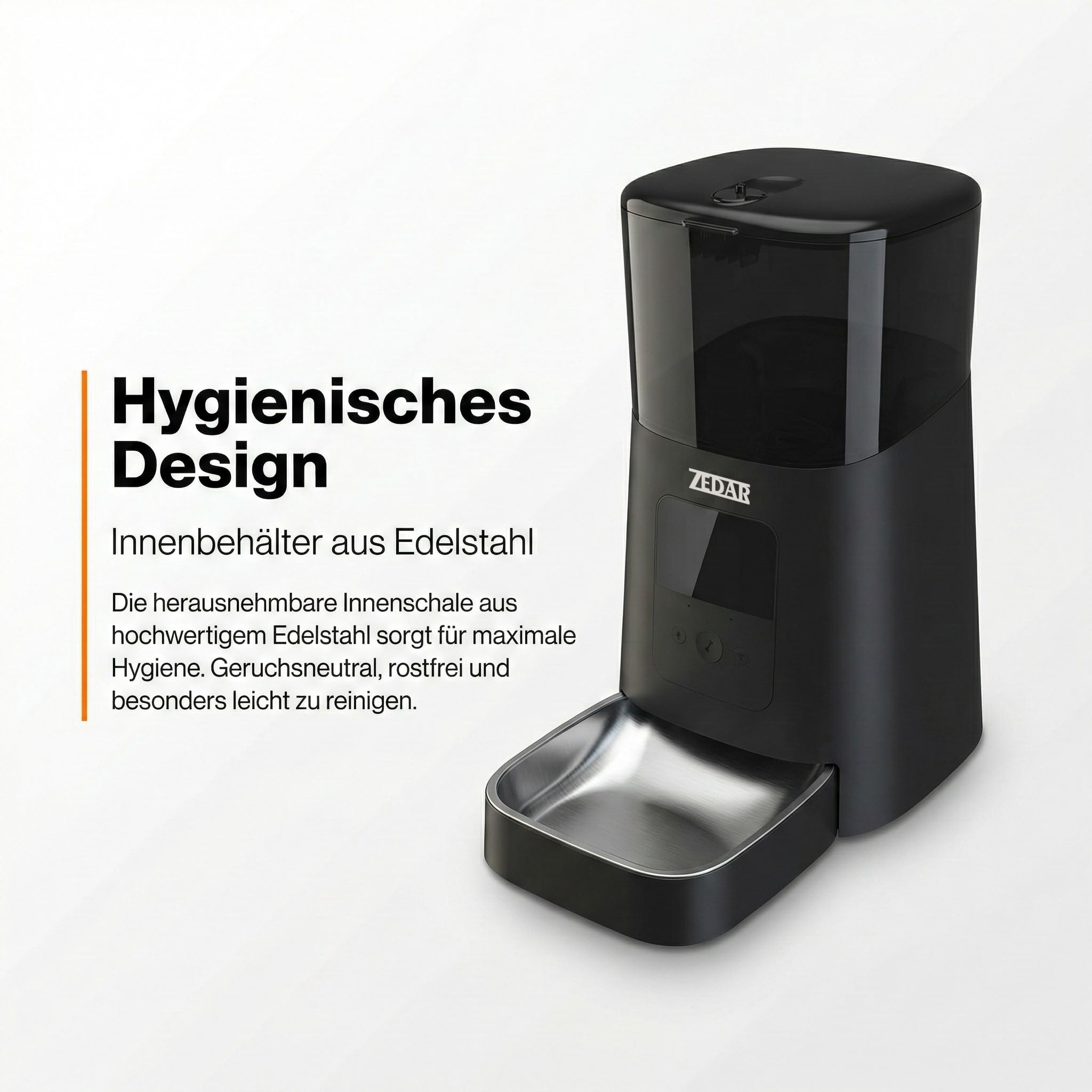 Futterautomat Katze - Edelstahl napf - 6 Liter - mit APP Steuerung - Automatischer Futterspender für Trockenfutter - Design für Katzen & Hunde - Schwarz - Zedar A600