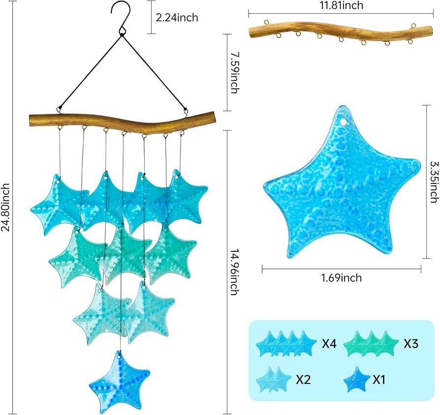 Amazon.co.jp: ブルーヒトデ シーグラス 風鈴 - メモリアル