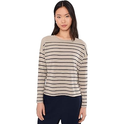 Eileen Fisher Petite Organic Linen Cotton Jewel Neck Sweater ink