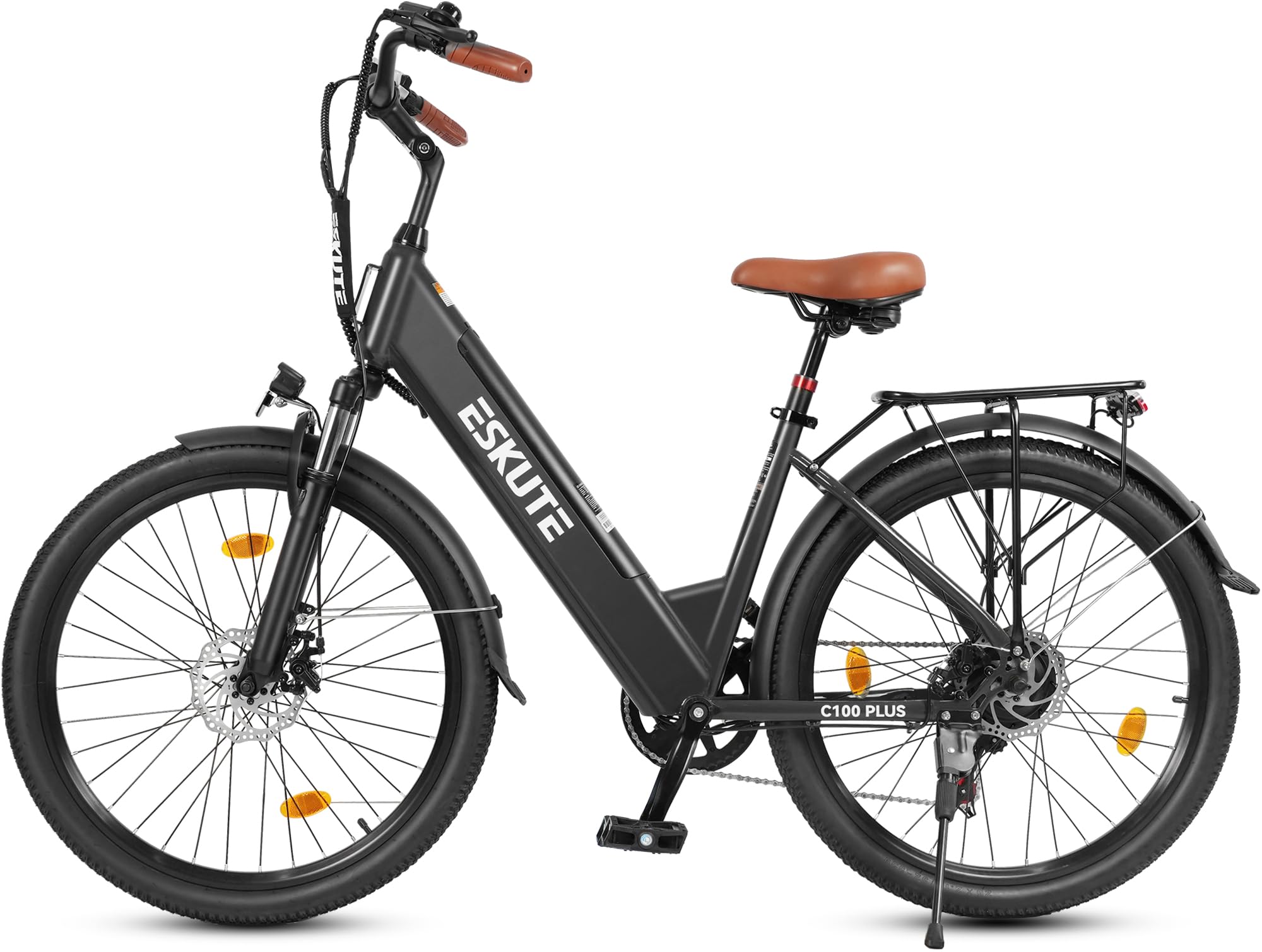 ESKUTE C100 Plus E-Bike, 26 Zoll Elektrofahrrad, E-Cityrad 250W HeckMotor, 36V 13Ah Wechselakku,bis zu 80km, LCD-Display, Tiefeinsteiger E-CityBike Für Damen und Herren Erwachsene