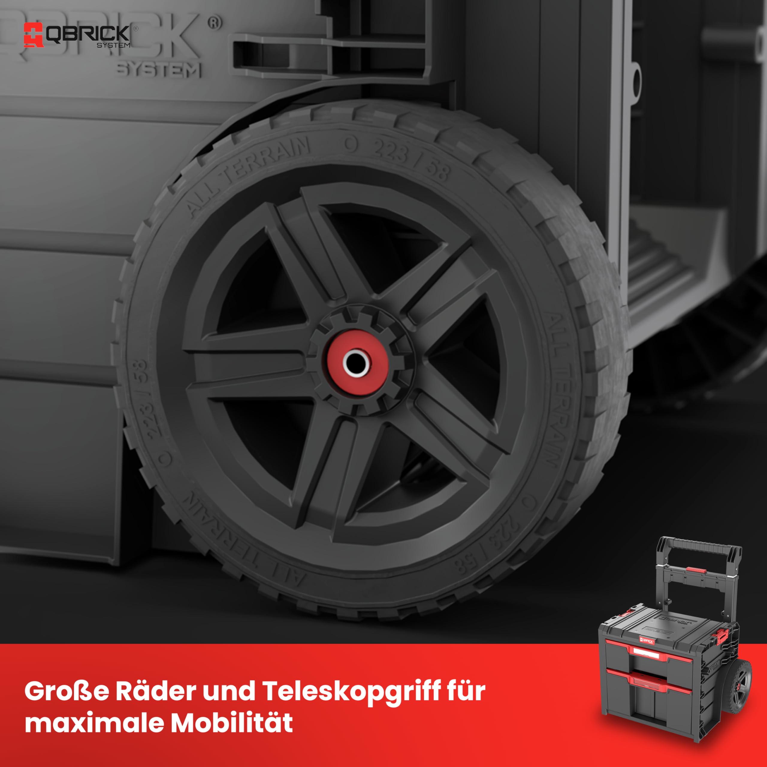 Qbrick System Werkzeugwagen Pro Cart 2.0 Plus Drawer 2 Black Werkzeugtrolley Werkzeugkoffer mit 2 Schubladen Robust Werkzeugkasten Modular