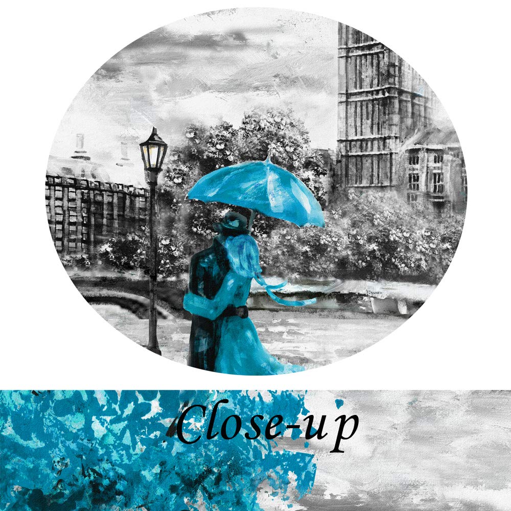 KREATIVE ARTS Canvas Wall Art Black and Blue Couple in Love in London Street Paintings Contemporary Artwork Prints for Living Room Bedroom Bathroom Walls Decor Framed Ready to Hang 24x32inch