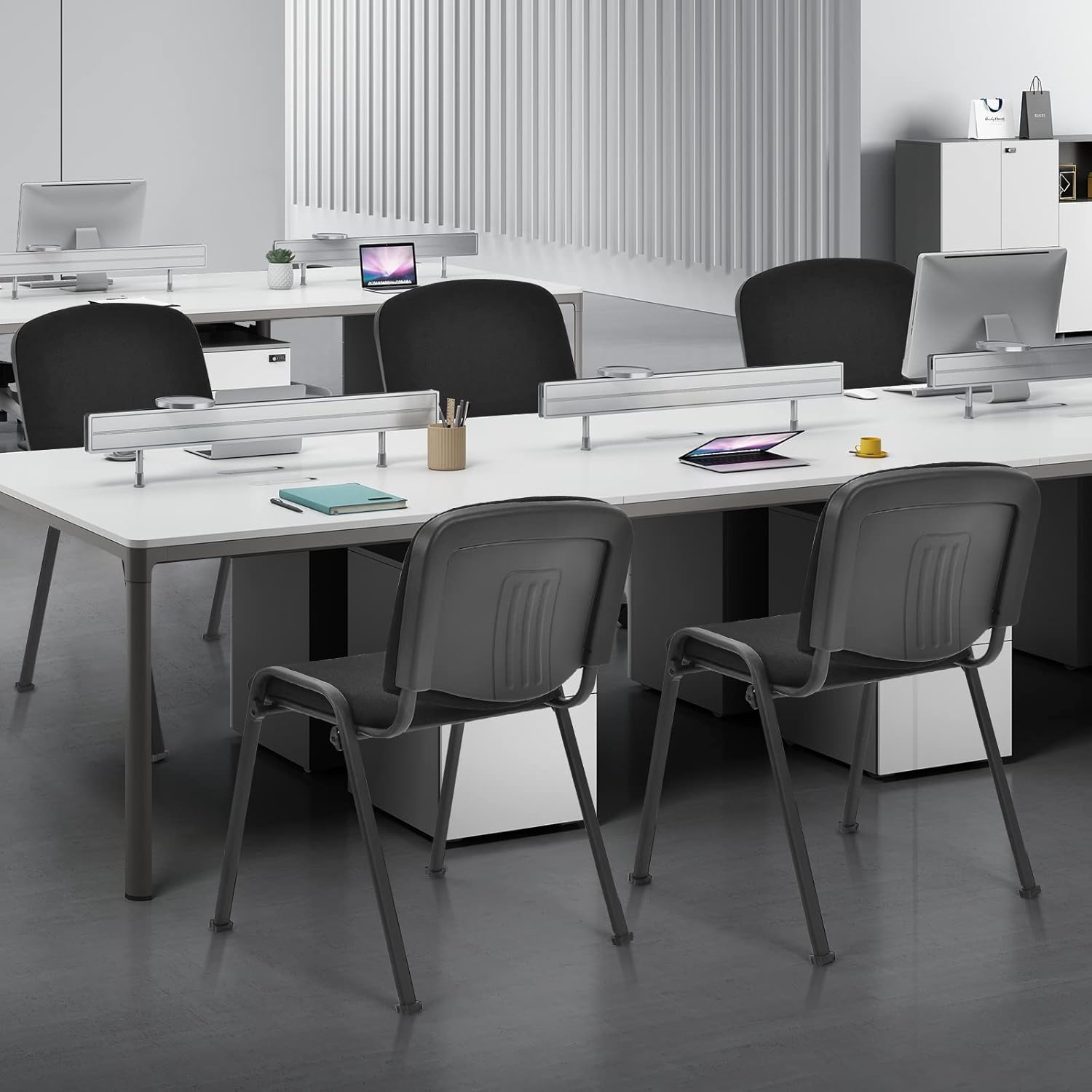 Set of 4 Black Metal Stackable Office Guest Chairs
