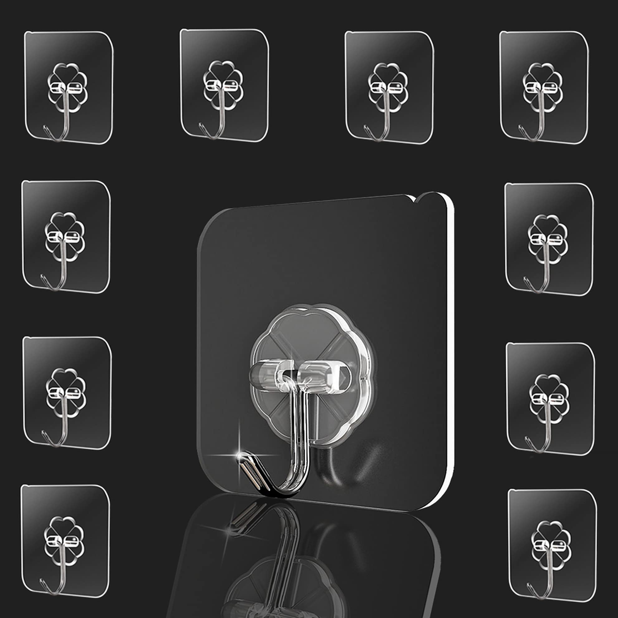 wolpin Self Adhesive Wall Hooks, PVC Waterproof Adhesive Heavy Duty Sticky Stainless Steel Hooks | Hanging Capacity 10KG Max | Multipurpose Home Storage (Transparent, Pack of 10 Pcs) (B09RWYLY3J) Amazon Price History, Amazon Price Tracker