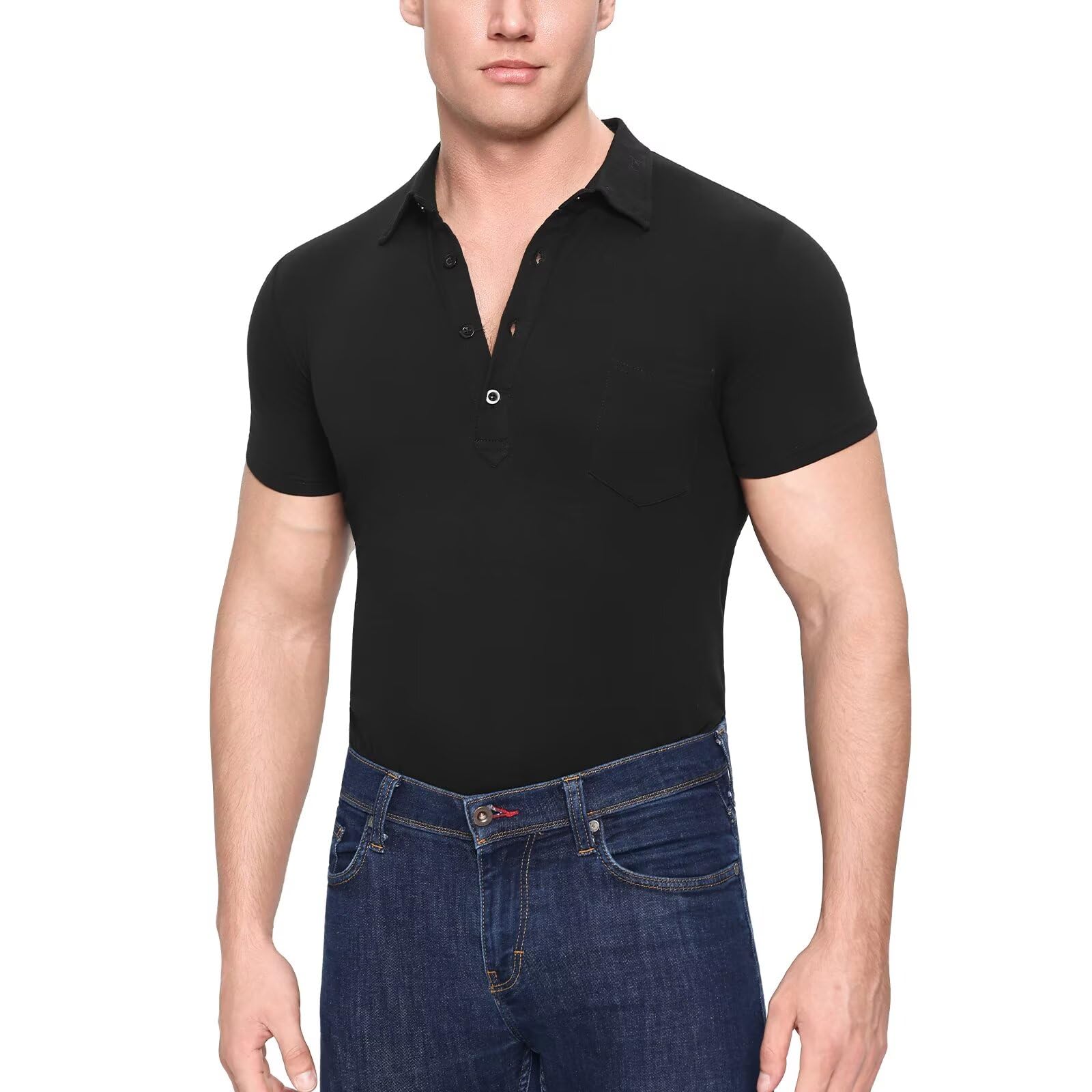 Landofgenie Herren-Body aus Baumwolle Kurzarm mit Polo-Kragen Bodysuit für Business & Freizeit