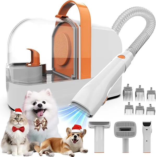 ubrobo Dog Grooming Vacuum, Dog Grooming Kit with Pet Clippers, 12,000Pa Pet Hair Vacuum for Dogs, Low Noise Home Cleaning Tool in 1, PG10