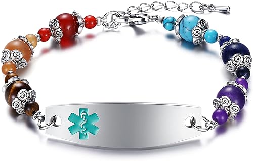 Pulseras de alerta médica para mujeres y hombres  Diabetes, pulsera de identificación de epilepsia con cuentas de colores  Etiqueta de