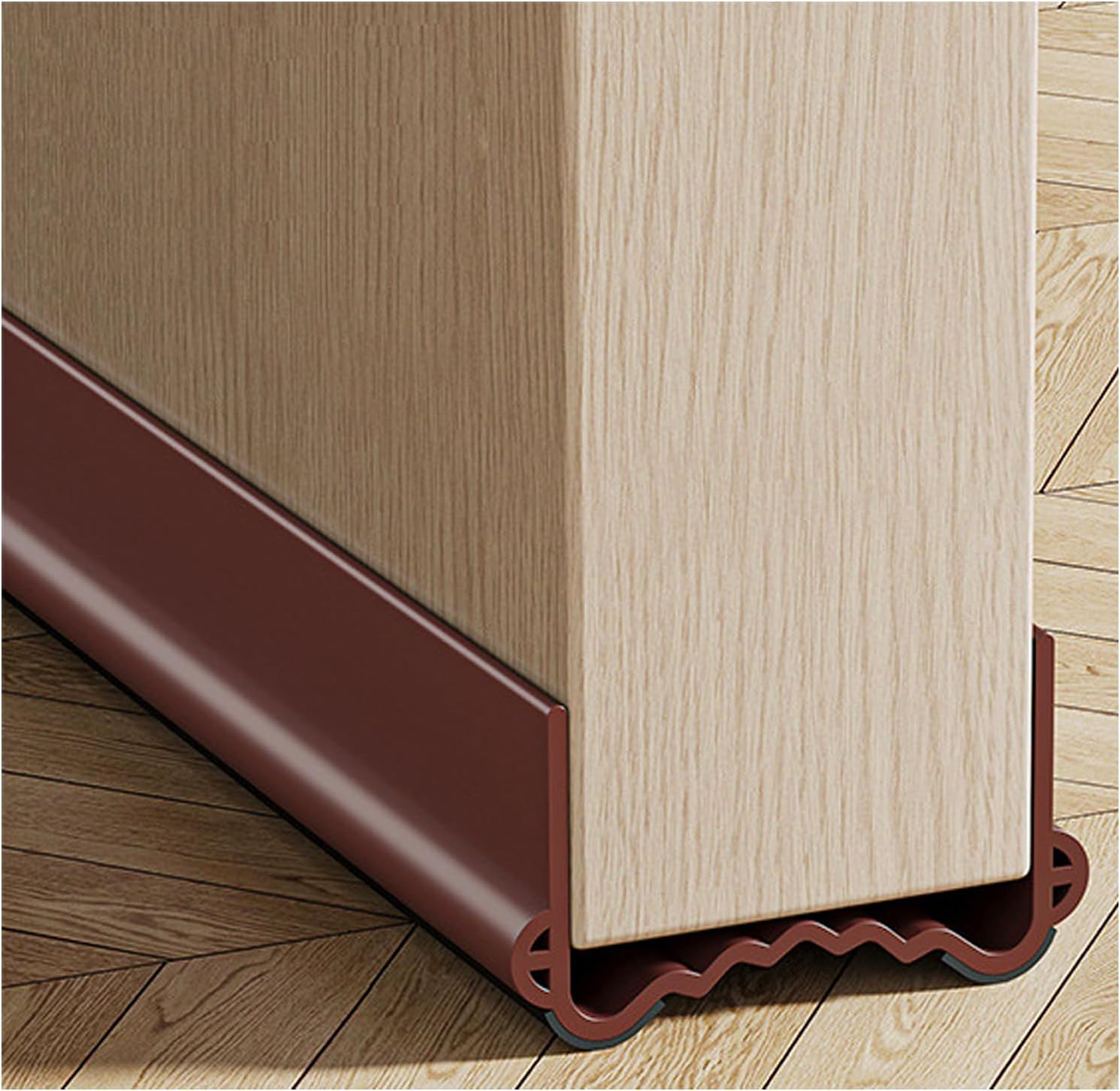 Weather Stripping Door Seal, Door Bottom Flexible Wind Noise Reduction Stopper, Under Door Sealing Strips, Adjustable Adhesive Soundproof Weather Proof Draught Excluder 100cm (Brown)