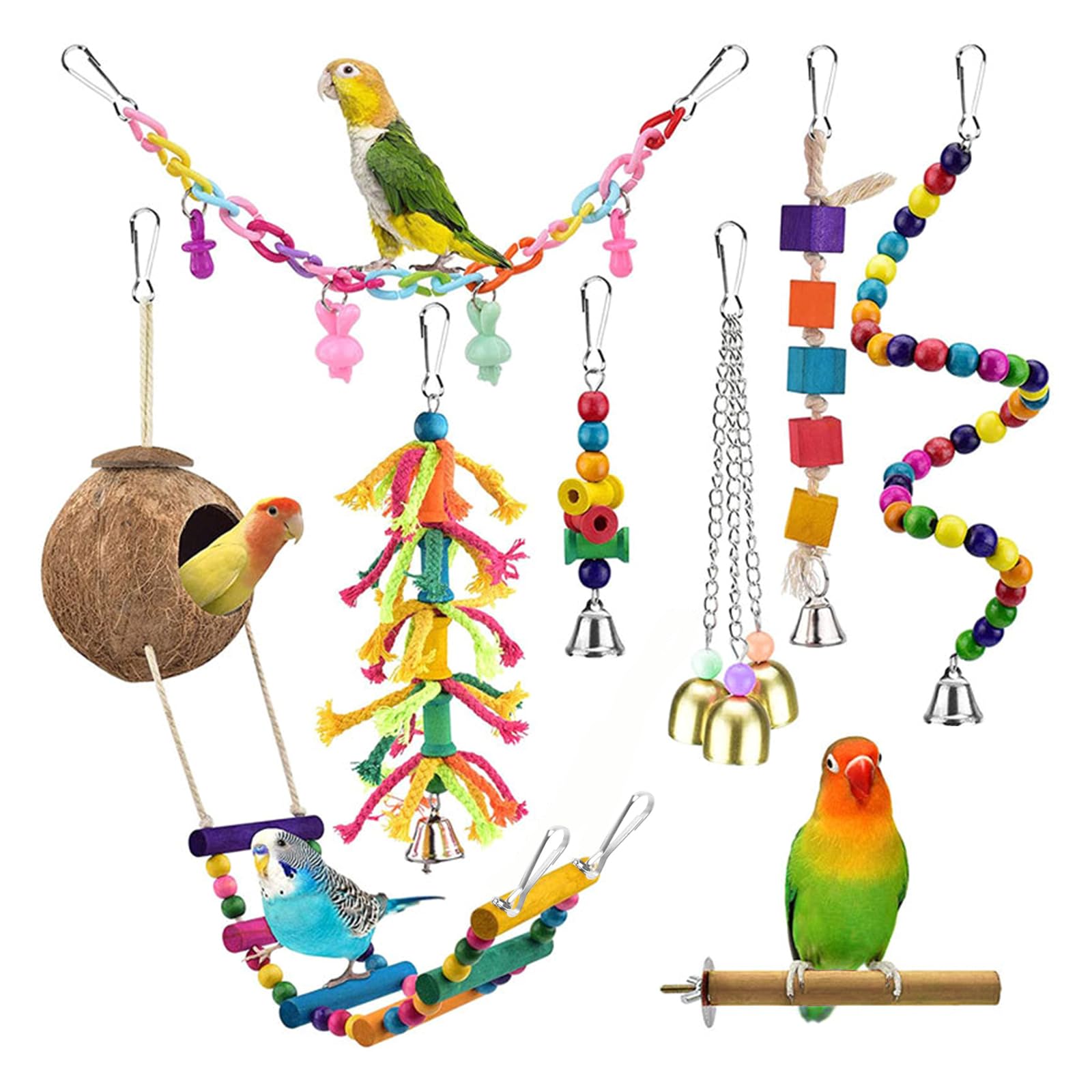 Cage à oiseaux pour perroquets équipée avec kit de jouets et perchoirs