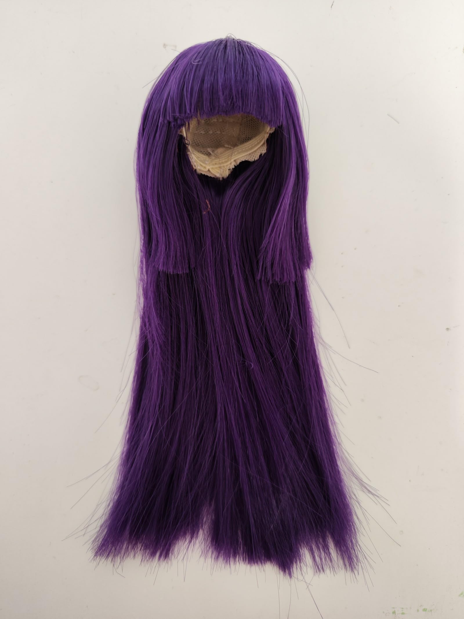 1/6 bjd sd Doll Wig Hair Set Bangs a Knife Straight Dark Purple Hair