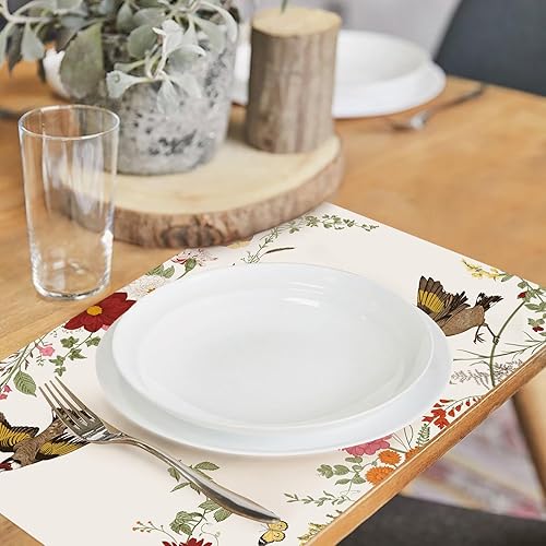 Miniatura 4 de Paquete de 50 manteles individuales desechables de papel de flores y pájaros, manteles individuales de papel colorido de 11 x 17 pulgadas, manteles