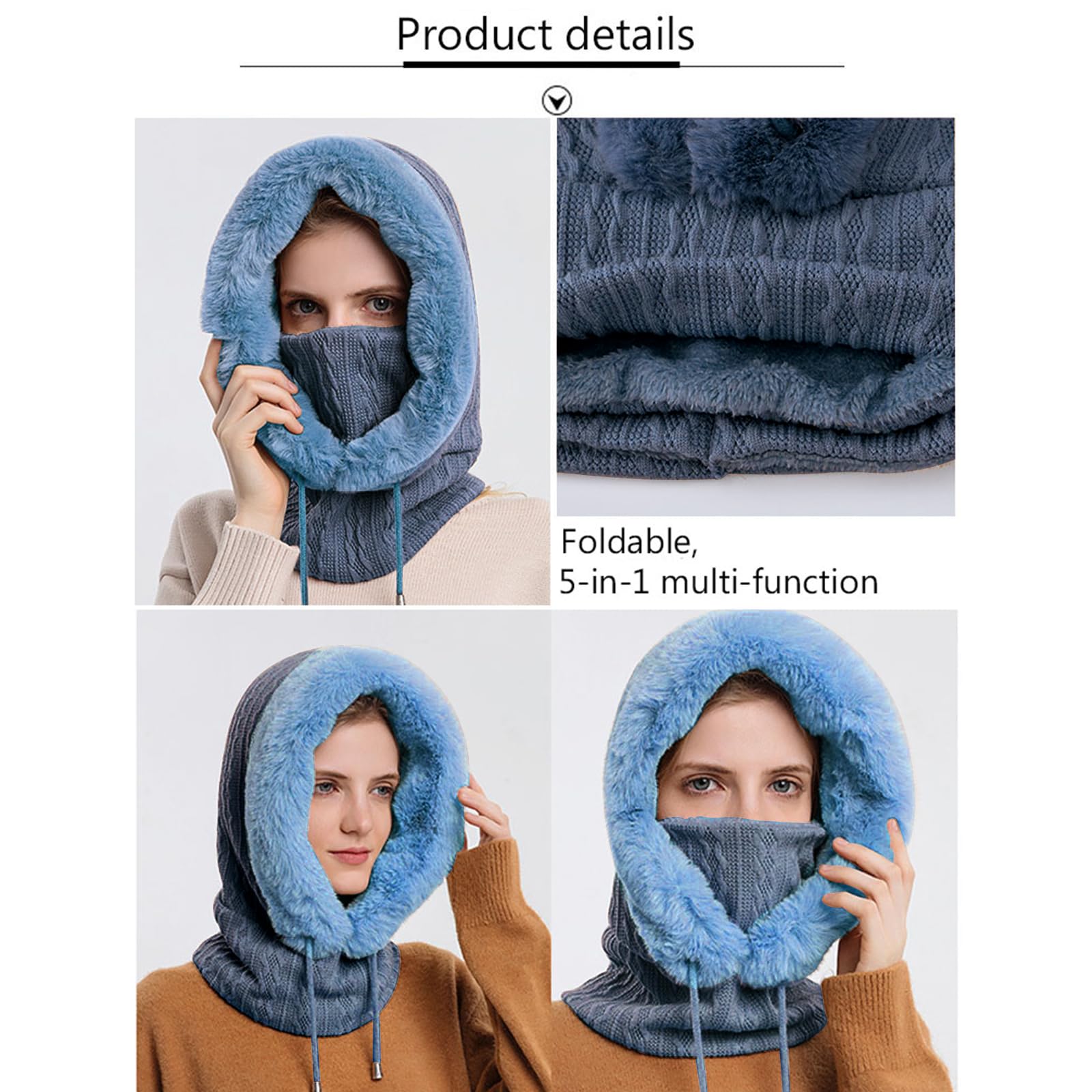 YAMEE Pasamontañas Invierno para Mujer,Balaclava Máscara Moto de Punto,Gorro Cálido De Invierno para Clima Frío Esquí al Aire Libre Montaña Senderismo