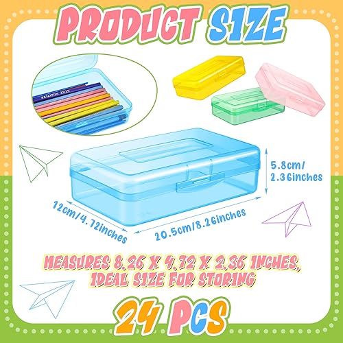 Miniatura 3 de Patelai Paquete de 24 cajas de lápices para niños de 8.3 x 4.7 x 2.4 pulgadas, estuche de plástico transparente para lápices a granel con tapas