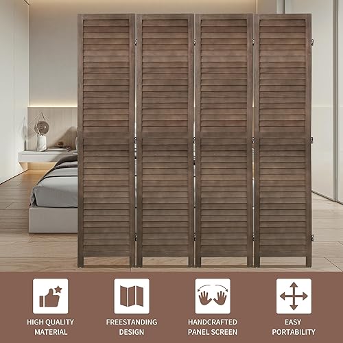 Miniatura 6 de BLKMTY Divisor de habitación, 4 paneles de pantalla plegable de madera, pantalla de privacidad de 5.6 pies de alto, pantalla de privacidad