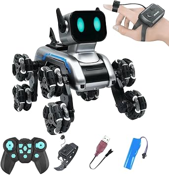 Giffy / Oyuncak 2.4 GhZ Uzaktan ve Bilekten Kumandalı Şarjlı 8 Teker Akrobat Robot Köoek Müzikli ve Led Işıklı Full Fonksiyon Akıllı Köpek Yavrusu Çift Kumanda Kontollü