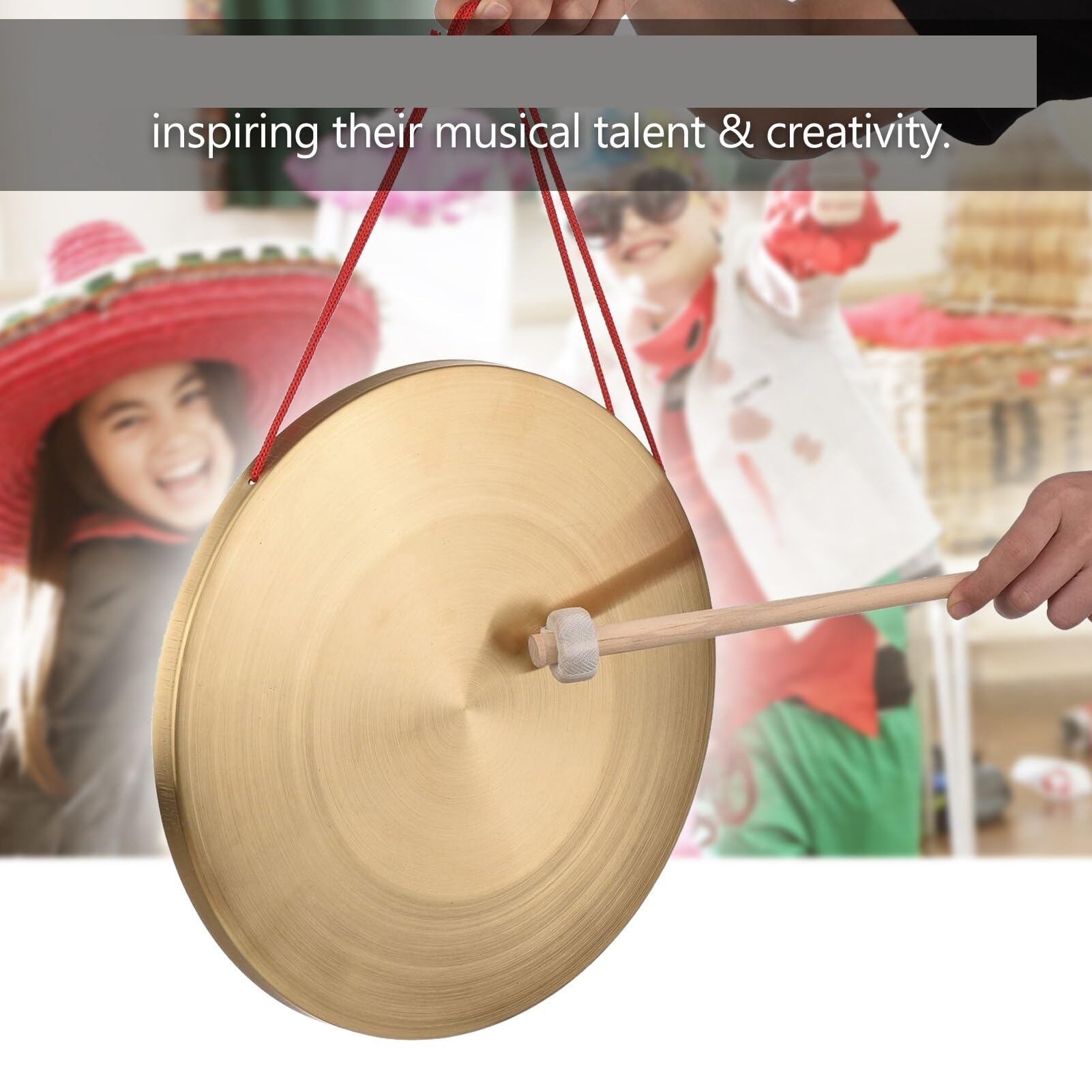 Gongs y platillos portátiles, Platillo Gong De Mano Latón 15/22/30cm Con Martillo(30CM)