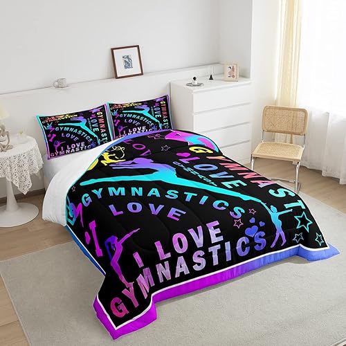 Miniatura 10 de Juego de ropa de cama de ballet para niñas pequeñas, juego de edredón con patrón de bailarina de ballet, edredón de plumón de gimnasia para niños,