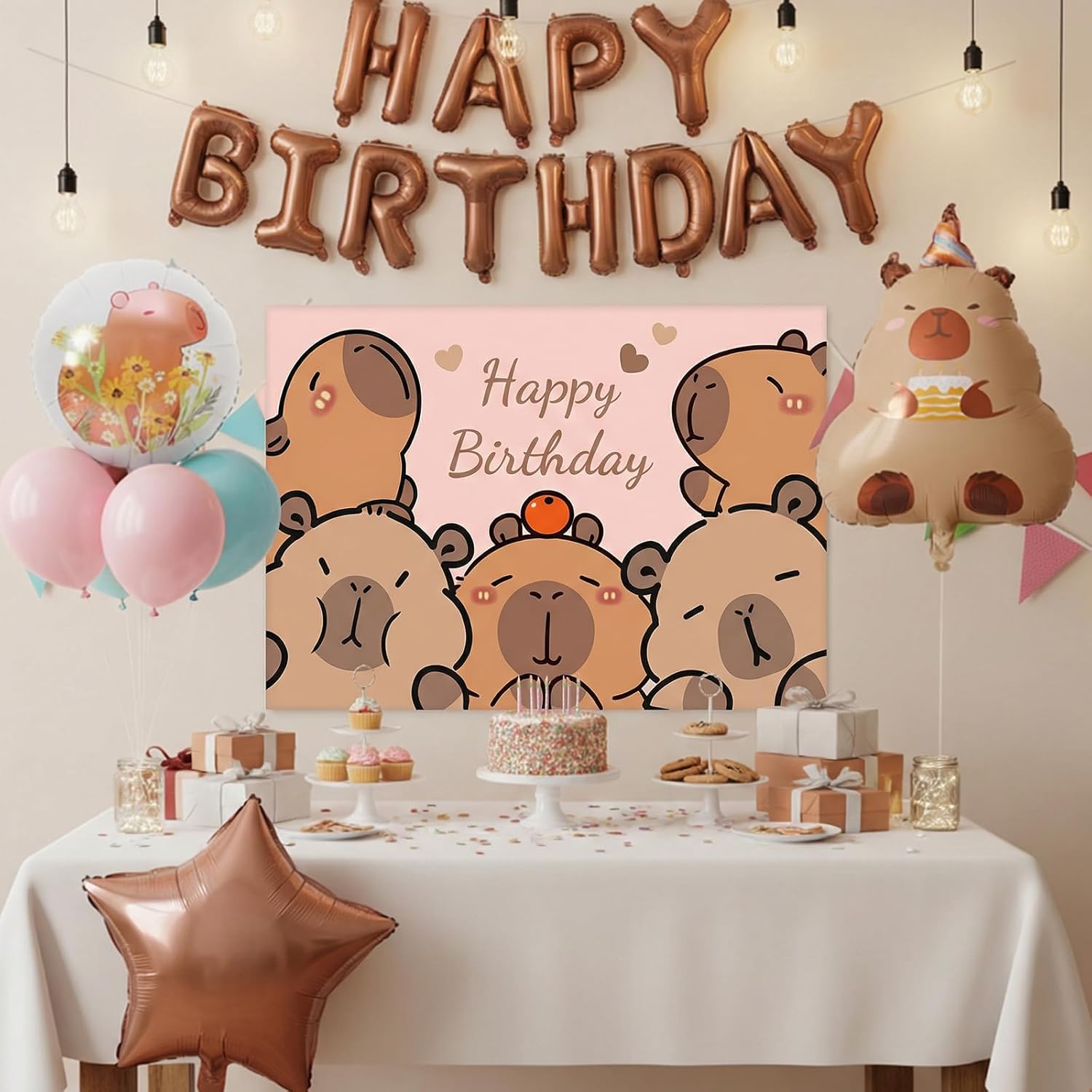 14PCS Capybara Birthday Decorations with Foil Balloons and Backdrop,Aluminum Mylar Capybara Balloons Party Favor for Birthday, Baby Shower & Gender Reveal - Image 7