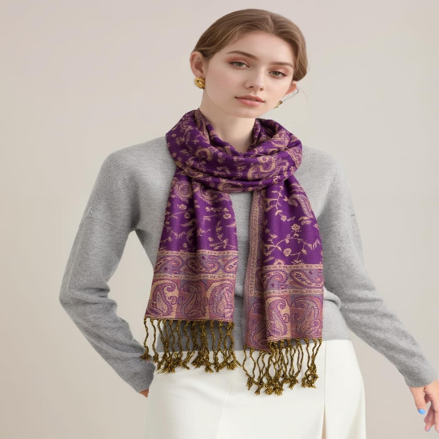 AUSEKALY Pashmina Feel Shawls Wraps for Women Rave Scarf Soft Silky Reversible Men Scarves - Image 2