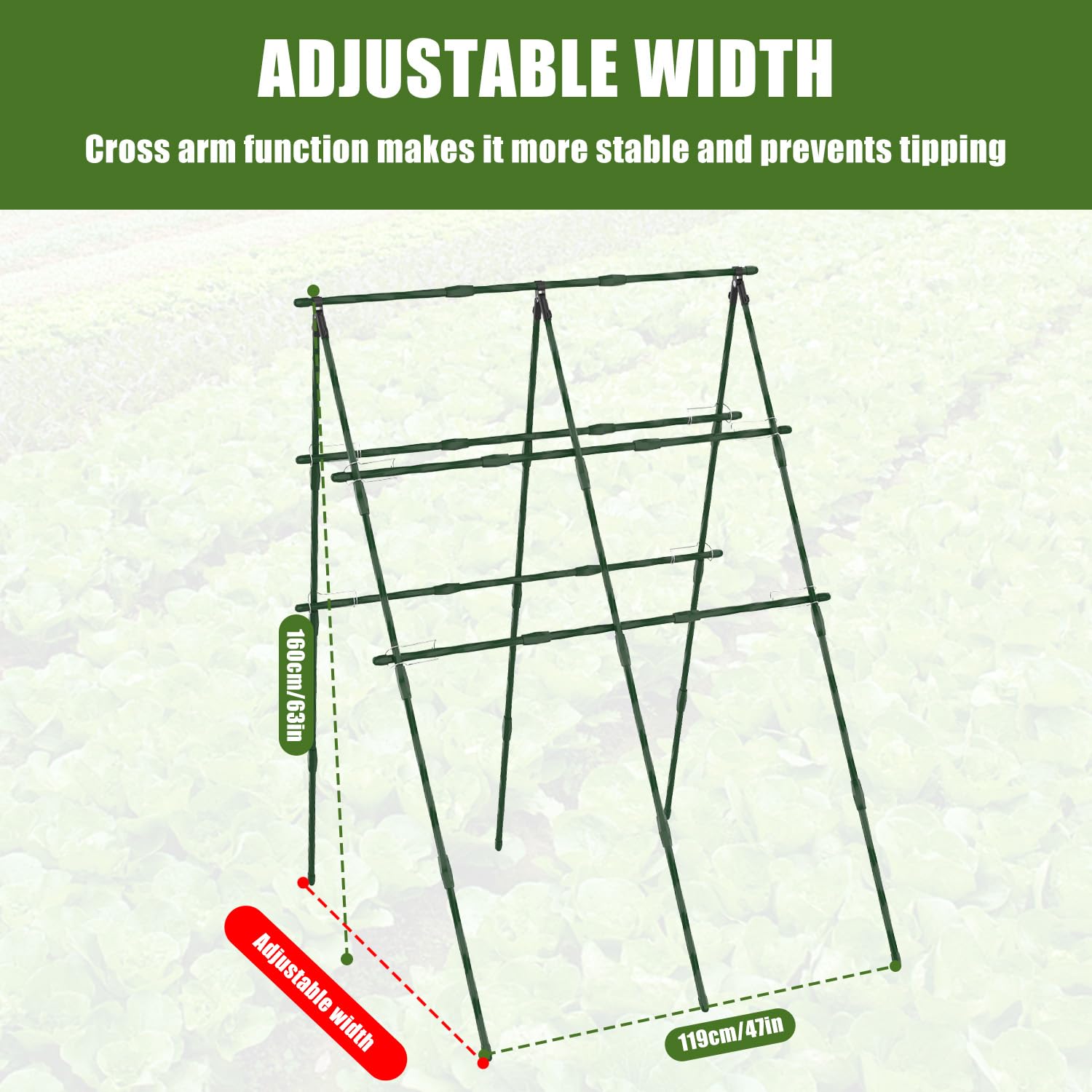 Enrejado de pepino de 63 x 47 pulgadas para cama elevada, enrejado de jardín ajustable para plantas trepadoras al aire libre con red de escalada y clip de soporte para plantas, enrejado de