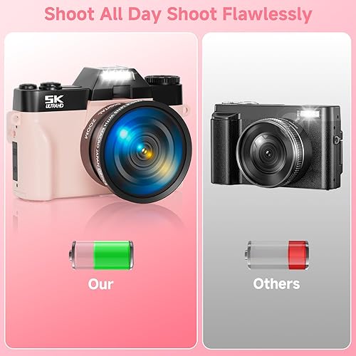Vista 8 de Cámara digital 5K para fotografía, cámara de vlogging WiFi UHD de 75 megapíxeles para YouTube, cámara compacta con pantalla abatible de 3" 180°