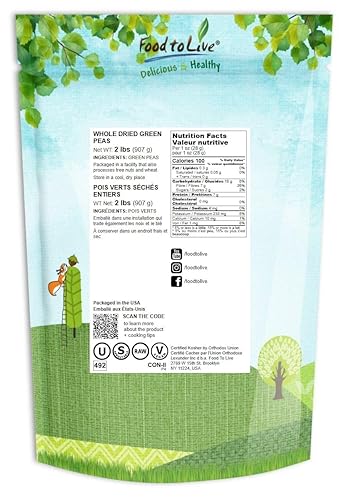 Miniatura 8 de Guisantes verdes enteros secos, 2.5 libras  Verificado sin OMG, Vatana verde, germinable, vegano, kosher, a granel. Requiere remojo. Rico en