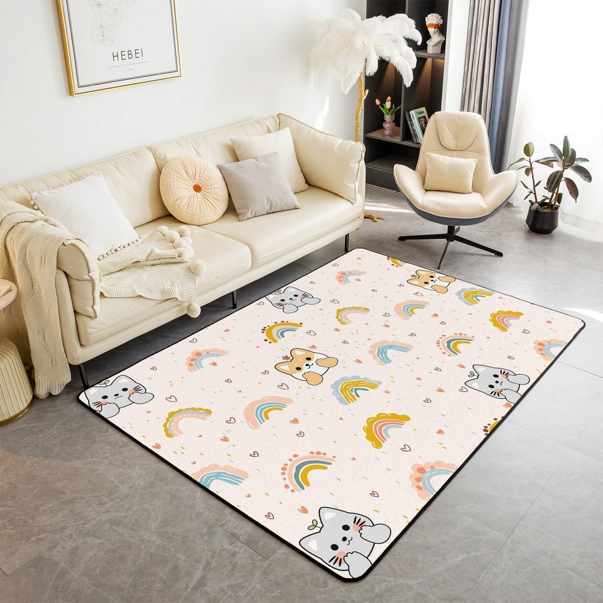 Castle Fairy Cartoon Aircraft Truck Area Rug 100cm X 150cm X 1cm Watercolor Yellow Plaid Cute Clouds Non Slip Rug for Kids Boys Girls Urban Vehicle Airplanes Decor Indoor Floor Mat for Party Office