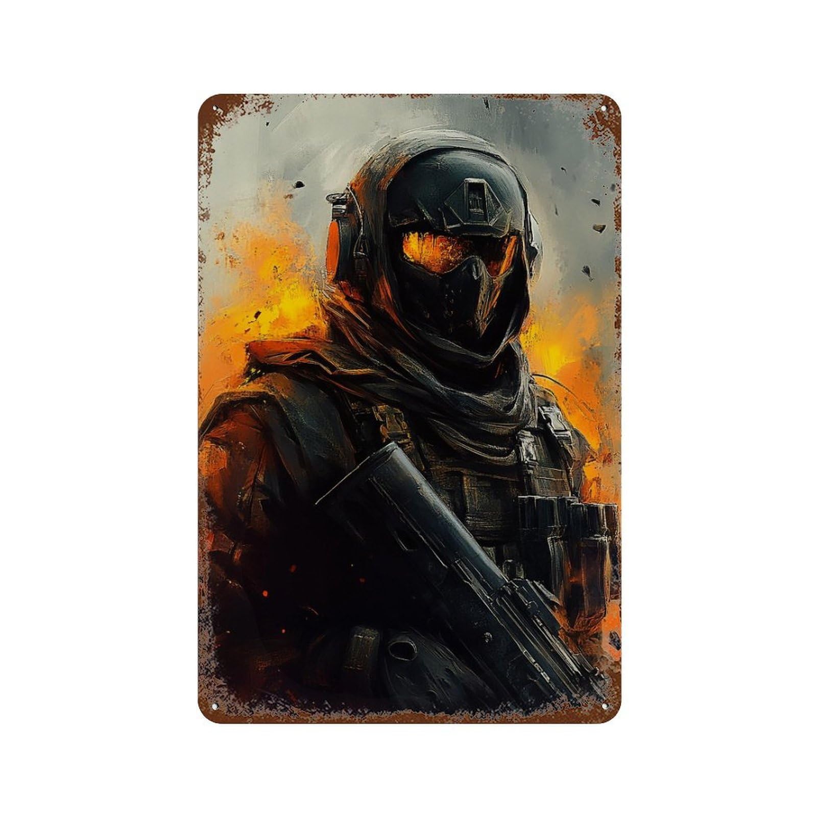 Rust Effect Tin Sign Future Soldier Armor 11.8"x7.9", Industrial Home Decor for Garage, Bar And Workshop Decor