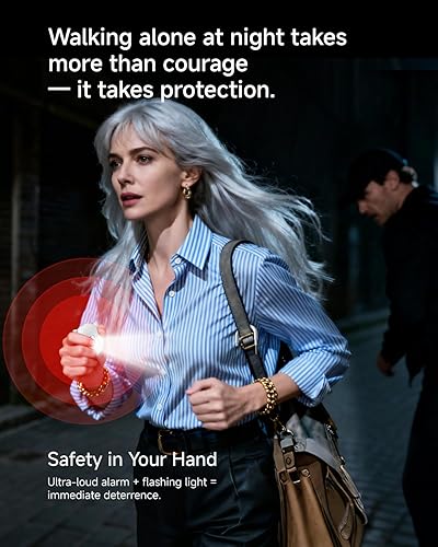 Miniatura 2 de HOU Alarma de seguridad personal para mujeres, llavero de autodefensa recargable USB-C de 130 dB con luz estroboscópica LED y SOS, regalo de