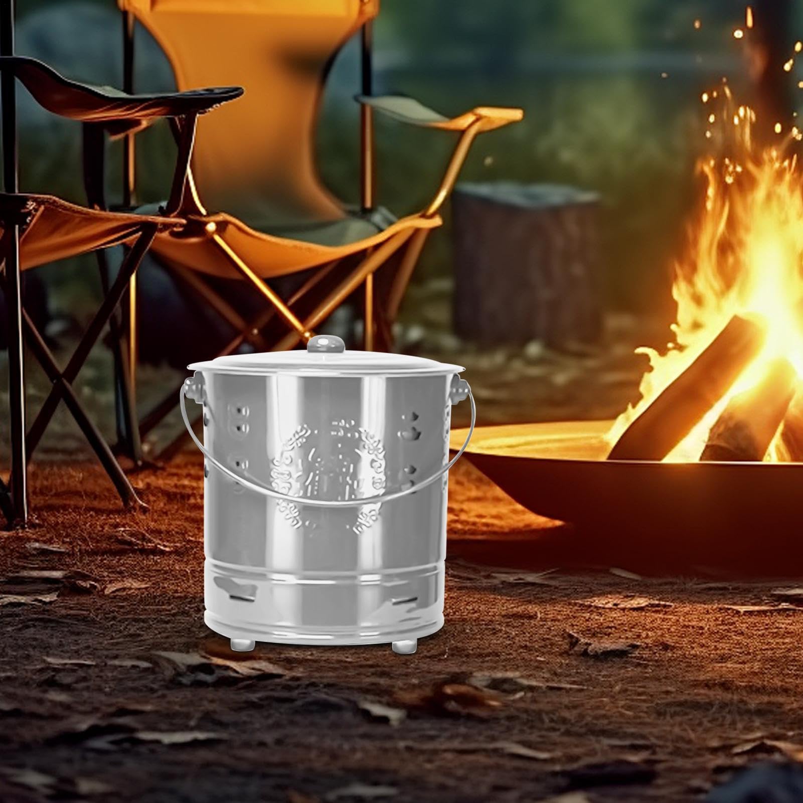Barriles Quema Para Exterior - Cubo Portátil De Acero Inoxidable Con Tapa Para Quemar,Quemador Portátil para Patio Fogatas Jardín Acampada Playa Granja y Exteriores