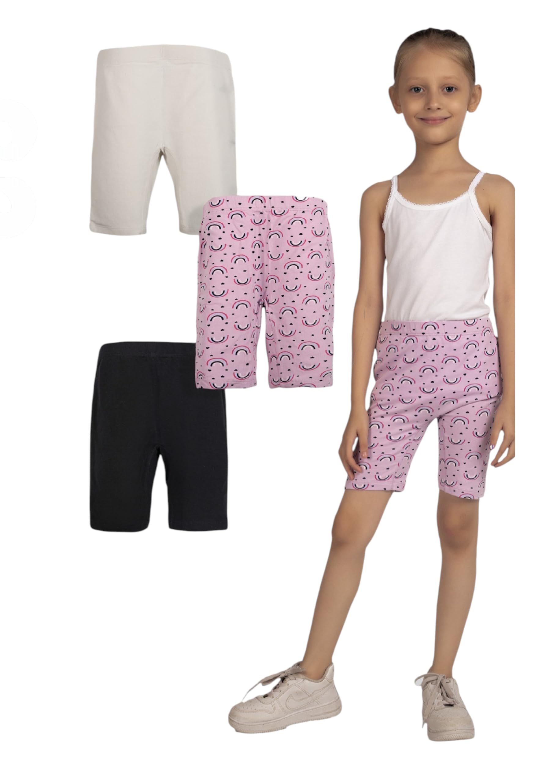 Girls Shorts, Soft Cotton Half Pant, Anti-Microbial Breathable Summer Wear, Elastic Waist Comfortable Inner Shorts for Children, Everyday Playwear, Cycling Shorts Pack of 3 (Multicolor)-image-15