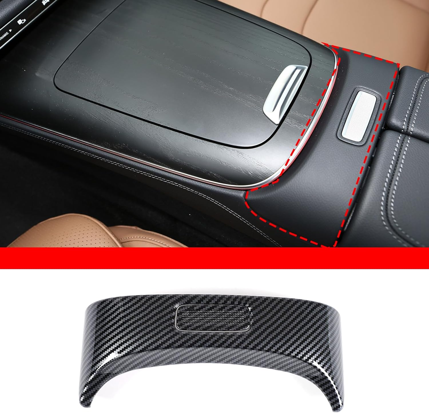 TINKI Car Interior Center Console Armrest Storage Box Release Button Switch Protective Cover Trim for Mercedes Benz E Class W214 E350 E450 E300 E260 Accessories 2024+ (Carbon Fiber Color)